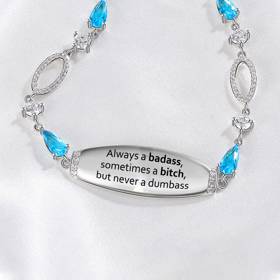 Badass Bitch Engraved Blue Diamond Bracelet