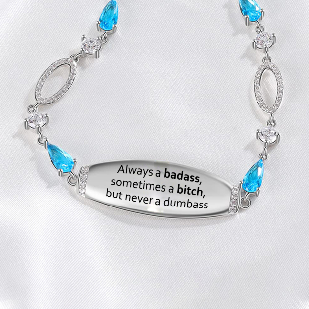 Badass Bitch Engraved Blue Diamond Bracelet