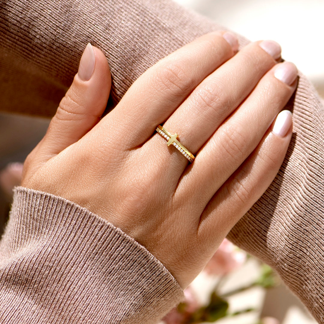 To My Daughter "PRAY ON IT" - GOLDEN CROSS RING