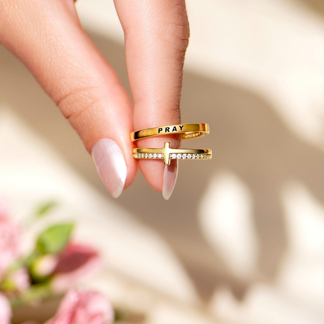 To My Daughter "PRAY ON IT" - GOLDEN CROSS RING