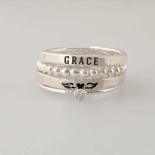 For Memorial - S925 Missing You Always Custom Name Stacked Ring - 4 Rings Set