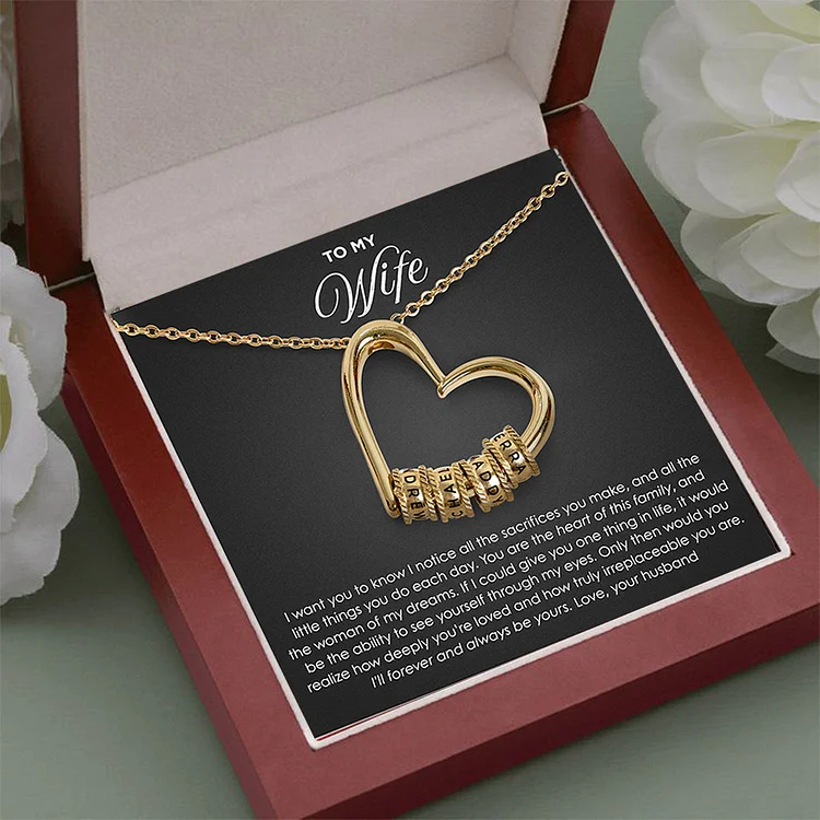 For Wife - Customized Family Names Heart Beaded Necklace