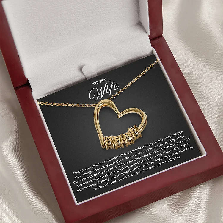 For Wife - Customized Family Names Heart Beaded Necklace