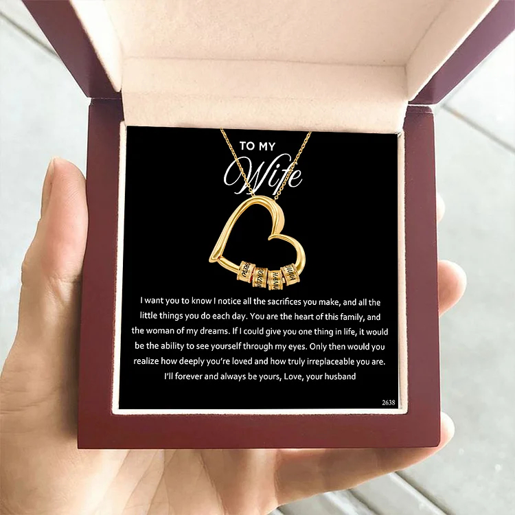 For Wife - Customized Family Names Heart Beaded Necklace