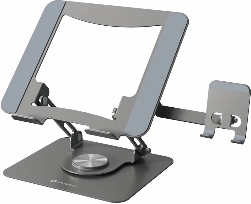  2-in-1 Metal Laptop Stand with PhoneHolder & 360° Rotating Base
