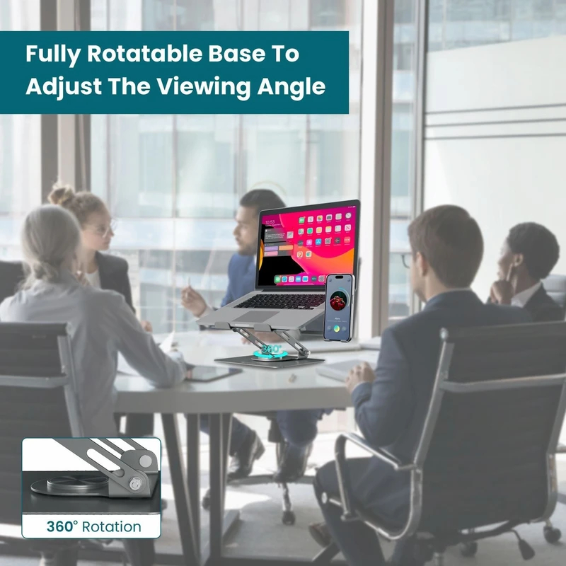  2-in-1 Metal Laptop Stand with PhoneHolder & 360° Rotating Base