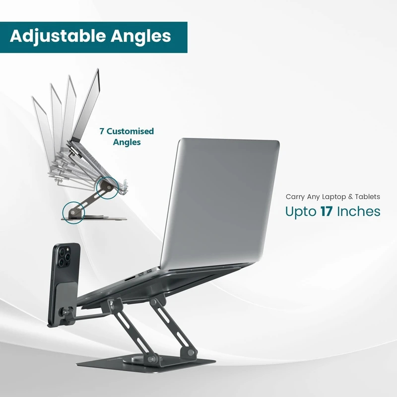  2-in-1 Metal Laptop Stand with PhoneHolder & 360° Rotating Base