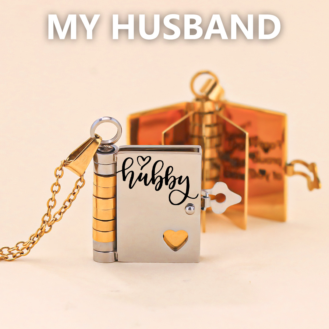 For Husband - My Hubby Book Necklace
