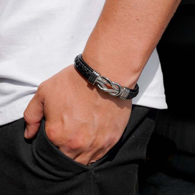 For Son - Mother & Son Forever Linked Together Black Knot Bracelet