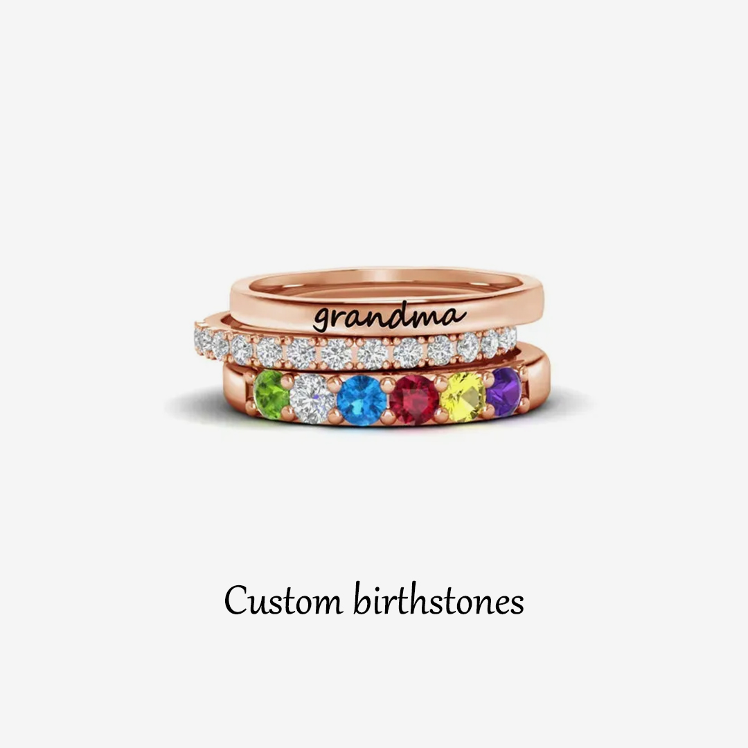 For Grandmother-Custom With Grandkids' Birthstones Stack Ring 