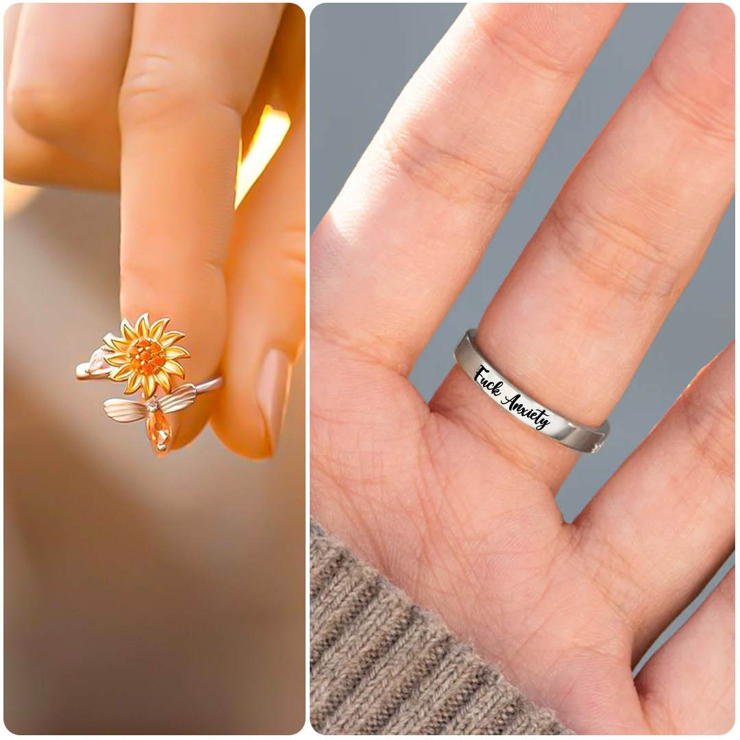 S925 Fuck Anxiety Bee Rotatable Ring