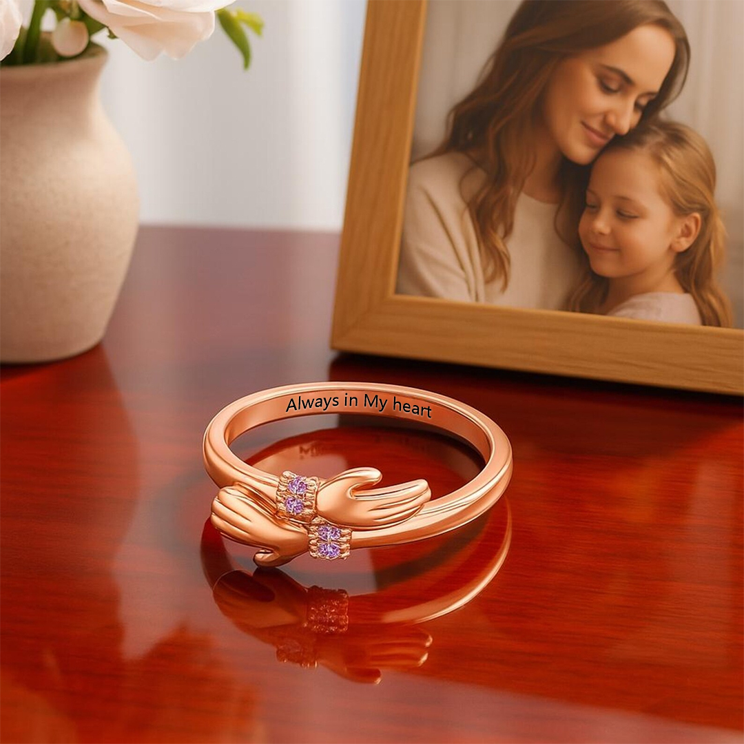 For Granddaughter - Always Keep Me In Your Heart Custom Birthstone Hug adjustable Ring