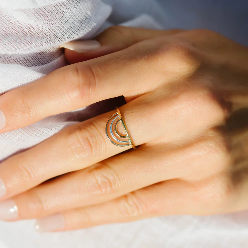 Hollow Rainbow Adjustable Ring