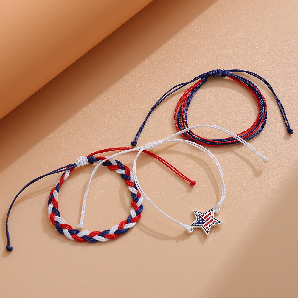 3pcs US Flag Braided Bracelet Set