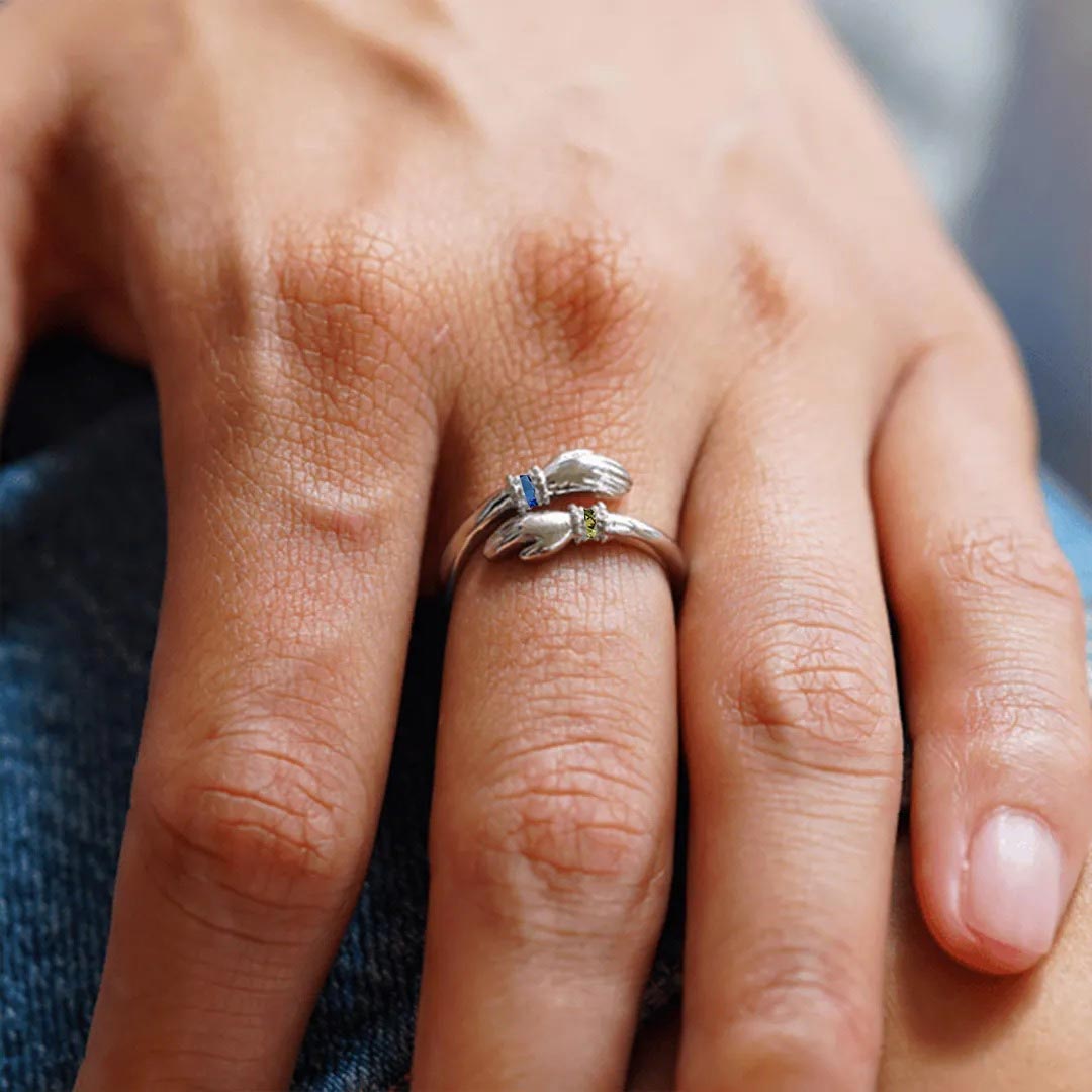 For Granddaughter - S925 Always With You  Custom Birthstone Hug Ring