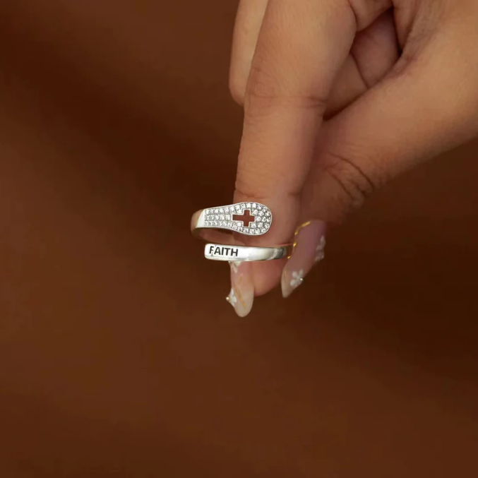 S925 Faith Cross Open Ring
