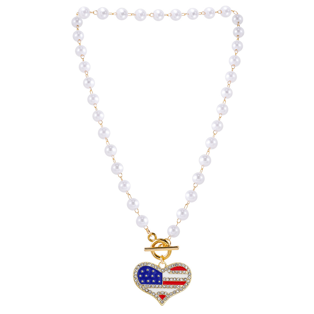 US Flag Heart Pearl Necklace