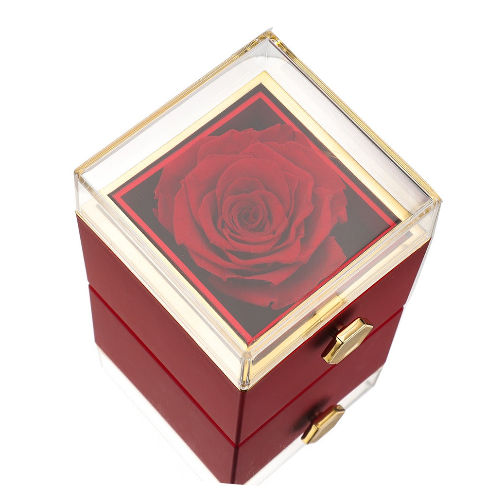 Double Heart Custom Name Necklace with Rotataing Rose Gift Box