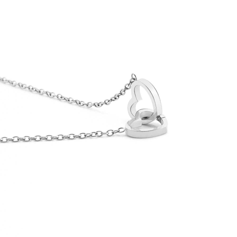 Double Heart Custom Name Necklace with Rotataing Rose Gift Box