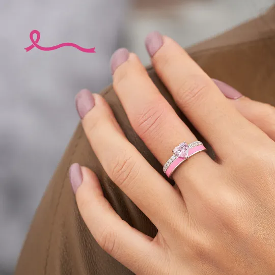 S925 Raise Confidence I Am Enough Pink Enamel Heart Ring