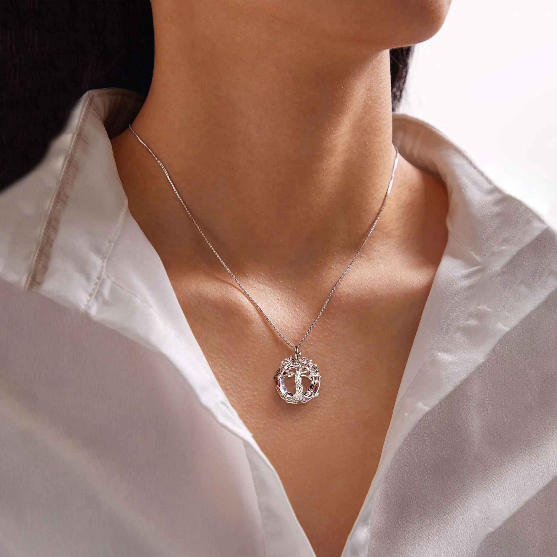 For Mom - S925 Mom is the Family Root Tree Crystal Necklace