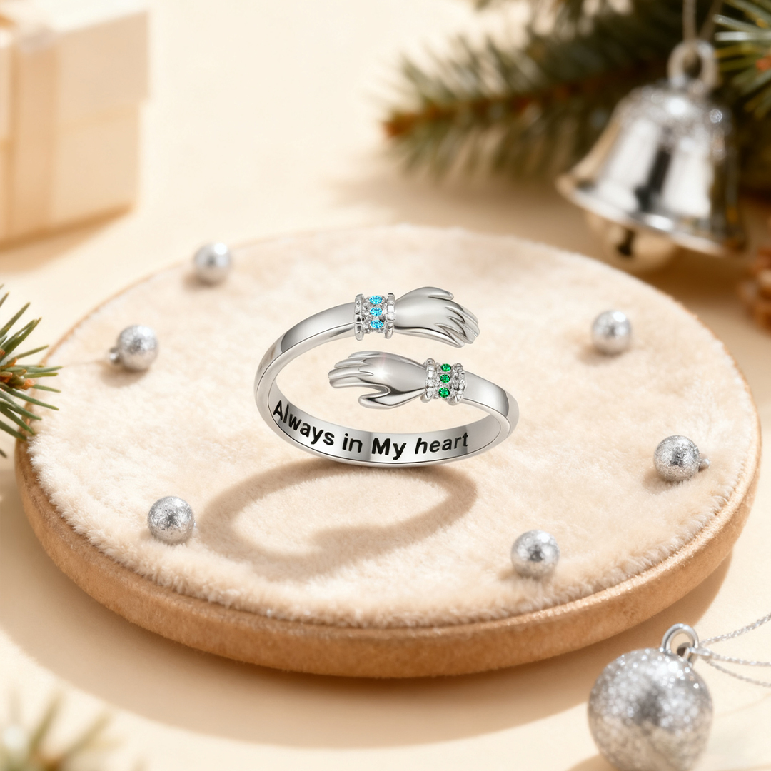 For Daughter - S925 Always Keep Me In Your Heart Custom Birthstone Hug Ring