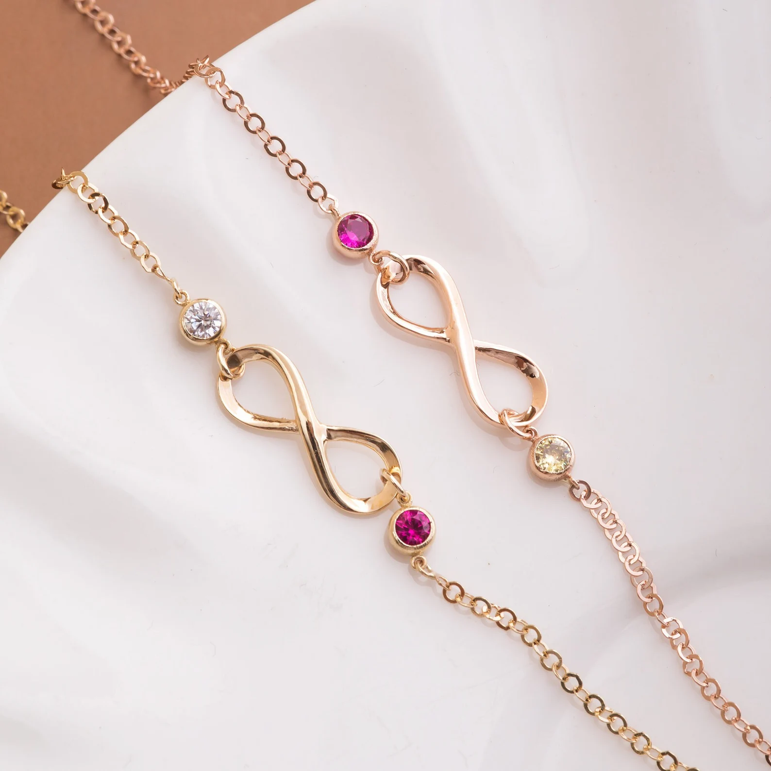 Mother & Daughter Forever Linked Together Infinite Custom Birthstones Bracelet