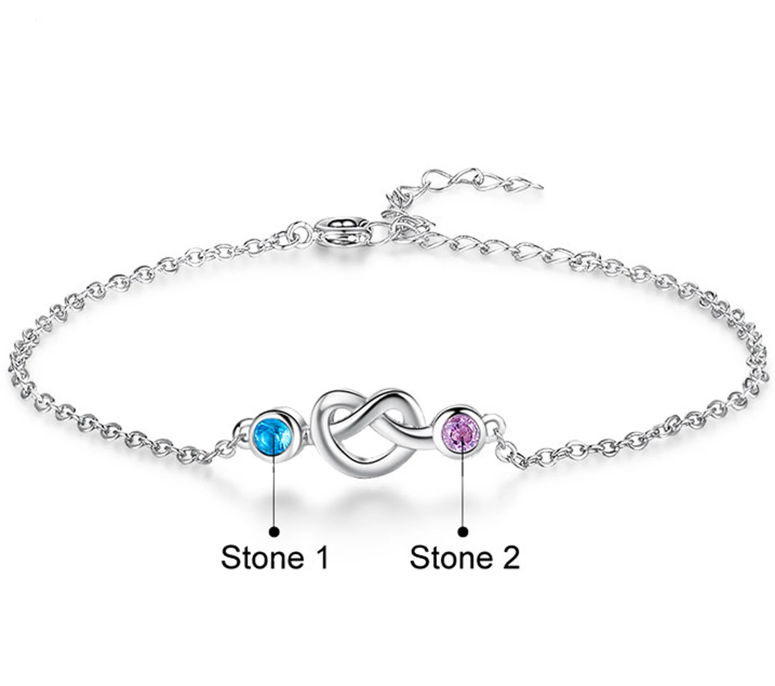 The Mother and Daughter Two Birthstone Love Knot Bracelet