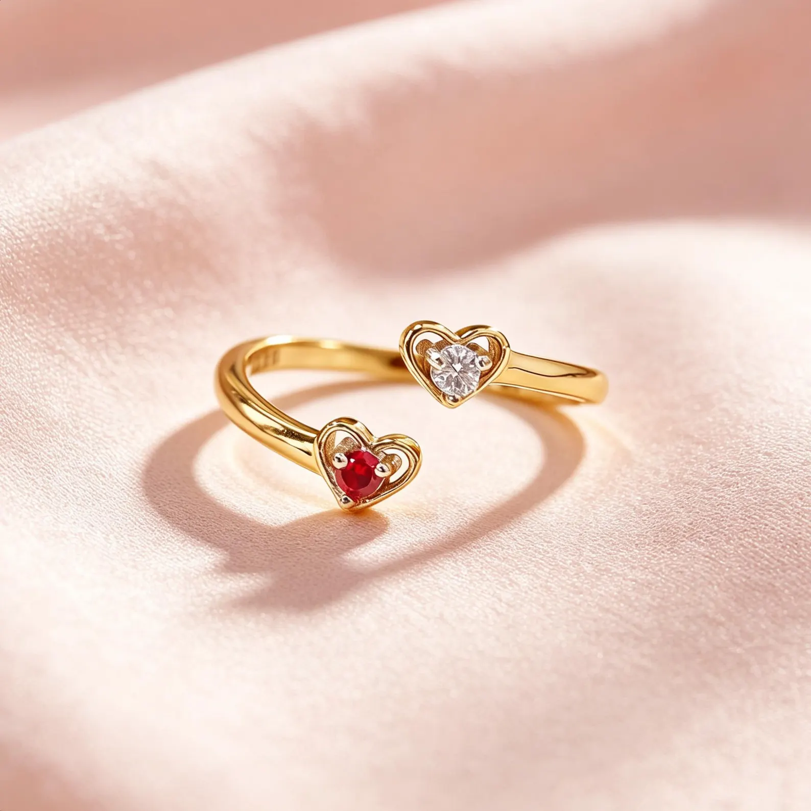 To My Daughter — Personalized Double Heart Birthstone Open Ring