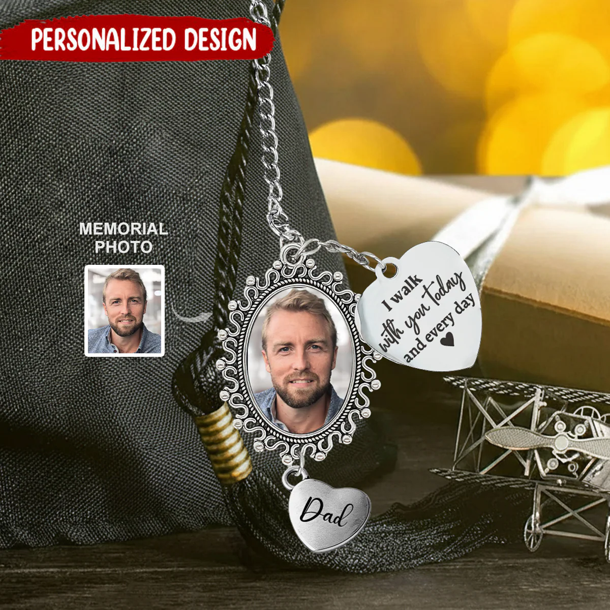 Custom Graduation Memorial Photo Tassel Charm: "I Walk With You" Keepsake