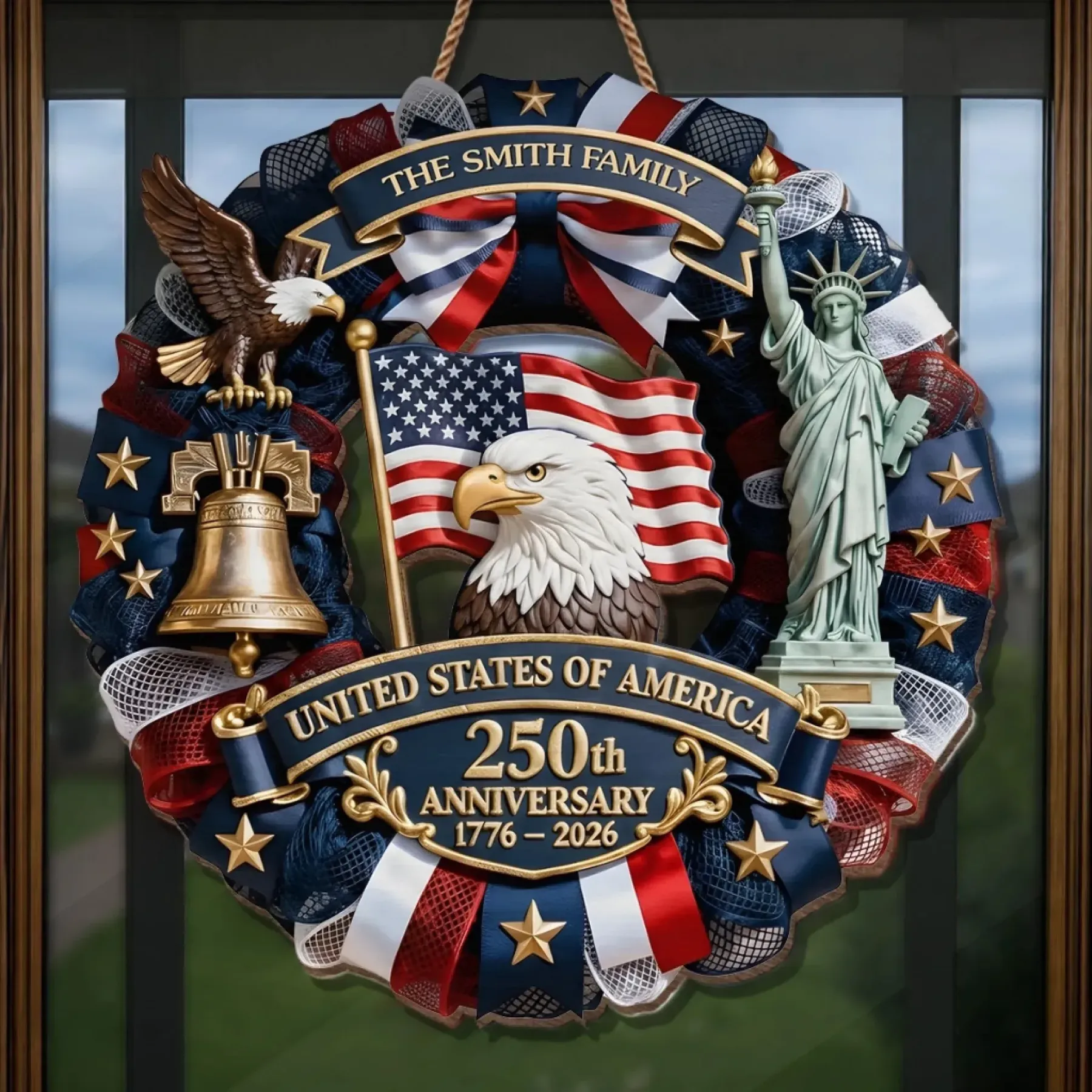 Custom Wood Sign - Personalized America 250th Anniversary Gifts For Mom, Dad, Brother, Sister, Kids - Family Forever United
