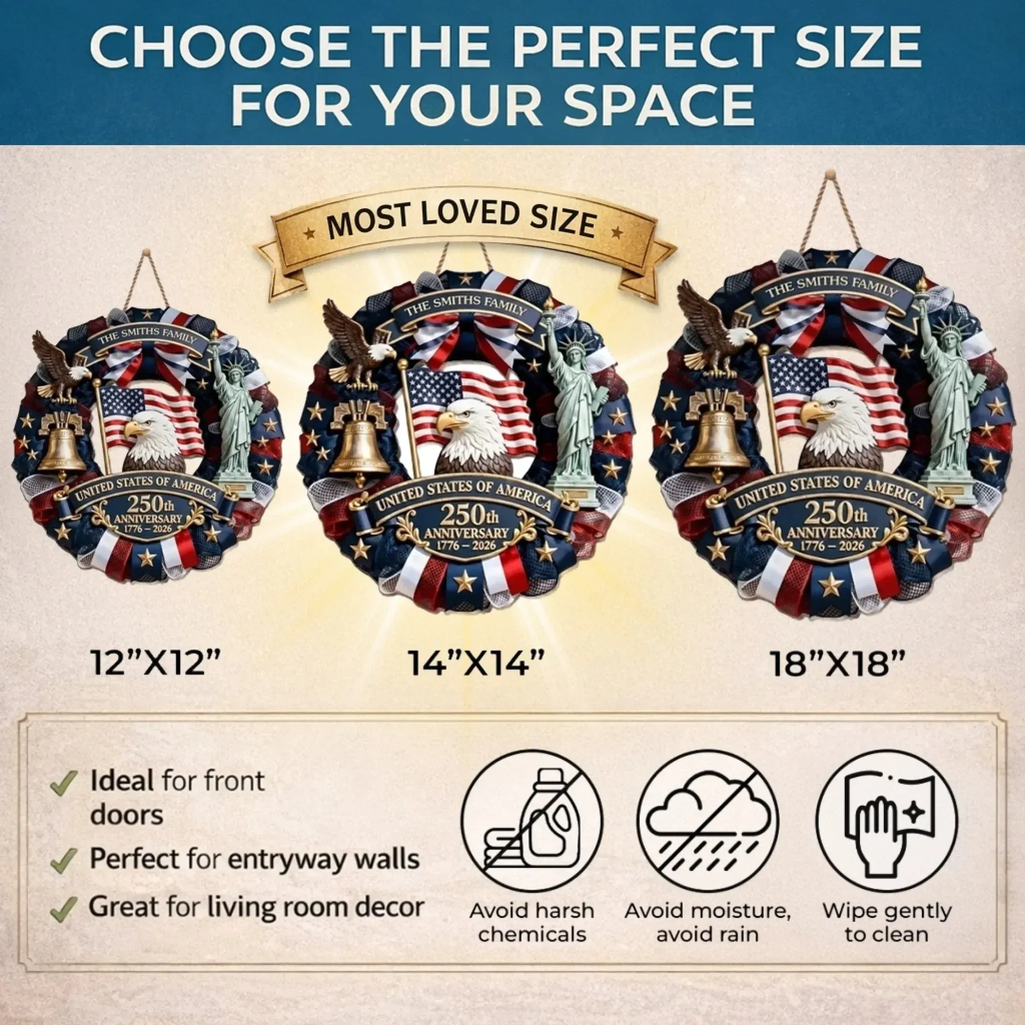 Custom Wood Sign - Personalized America 250th Anniversary Gifts For Mom, Dad, Brother, Sister, Kids - Family Forever United