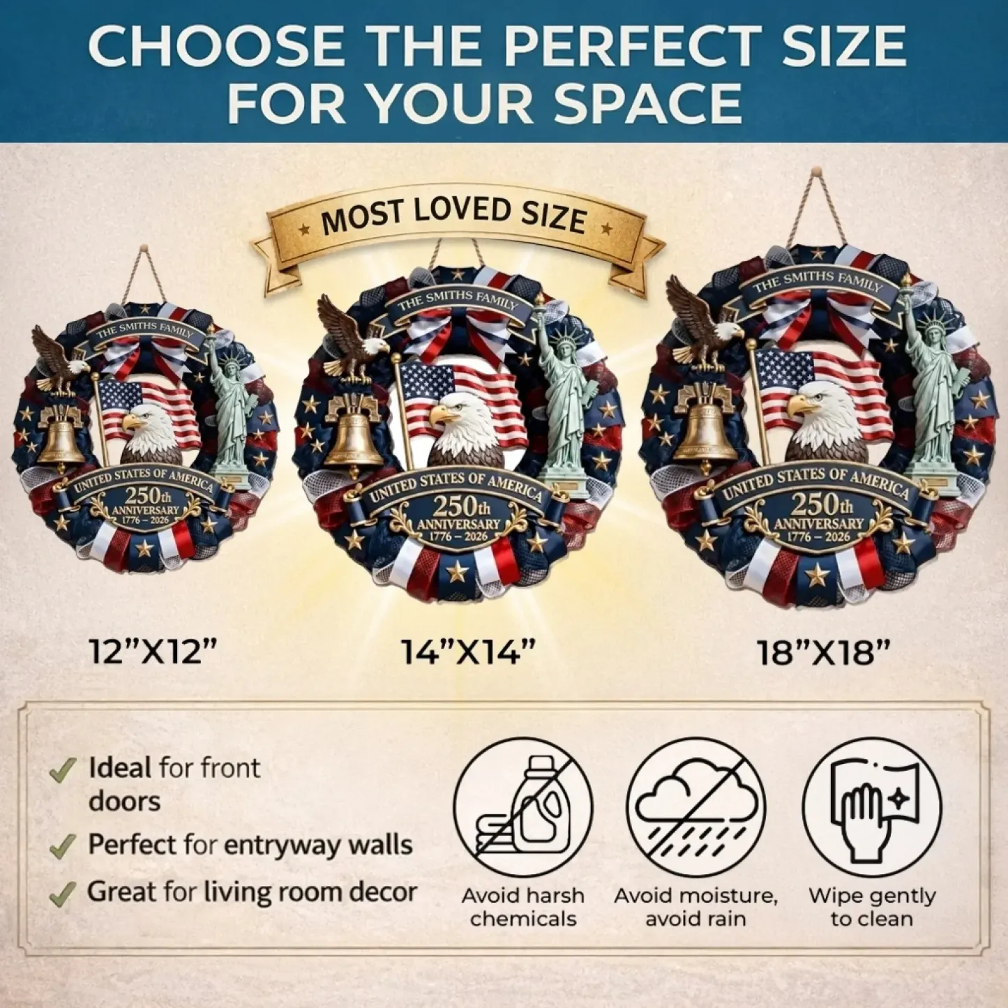 Custom Wood Sign - Personalized America 250th Anniversary Gifts For Mom, Dad, Brother, Sister, Kids - Family Forever United