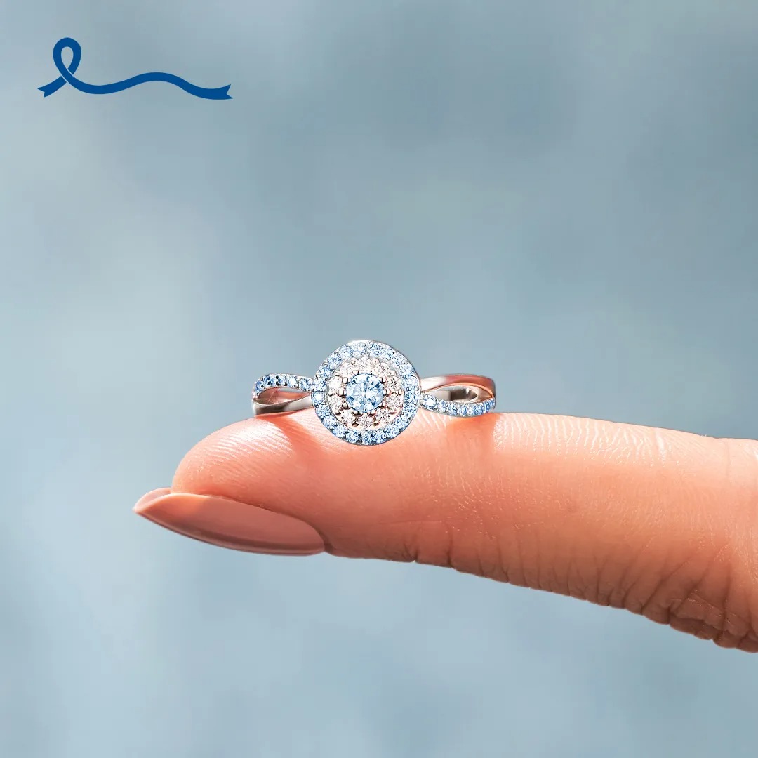 Colorectal Cancer Awareness Strength and Solidarity Blue Circle Ring