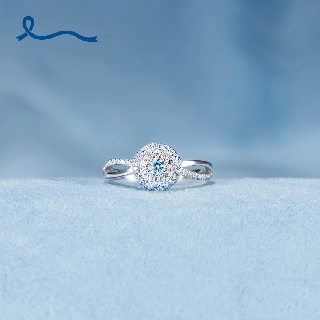 Colorectal Cancer Awareness Strength and Solidarity Blue Circle Ring