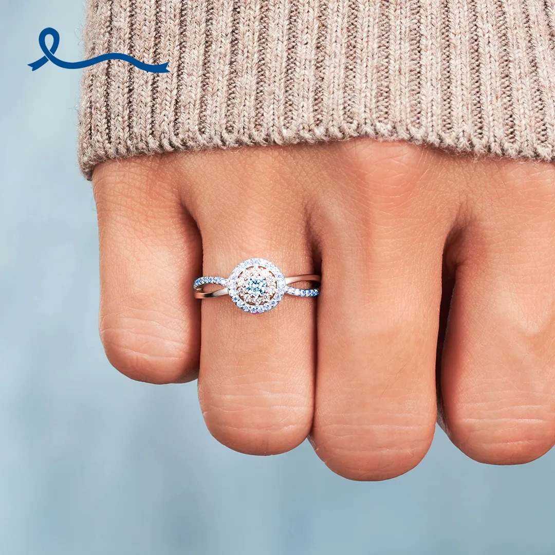 Colorectal Cancer Awareness Strength and Solidarity Blue Circle Ring