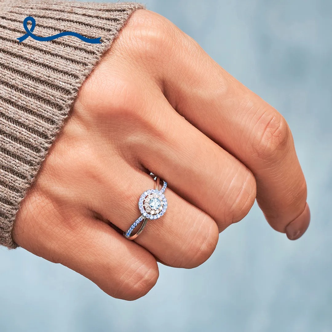 Colorectal Cancer Awareness Strength and Solidarity Blue Circle Ring