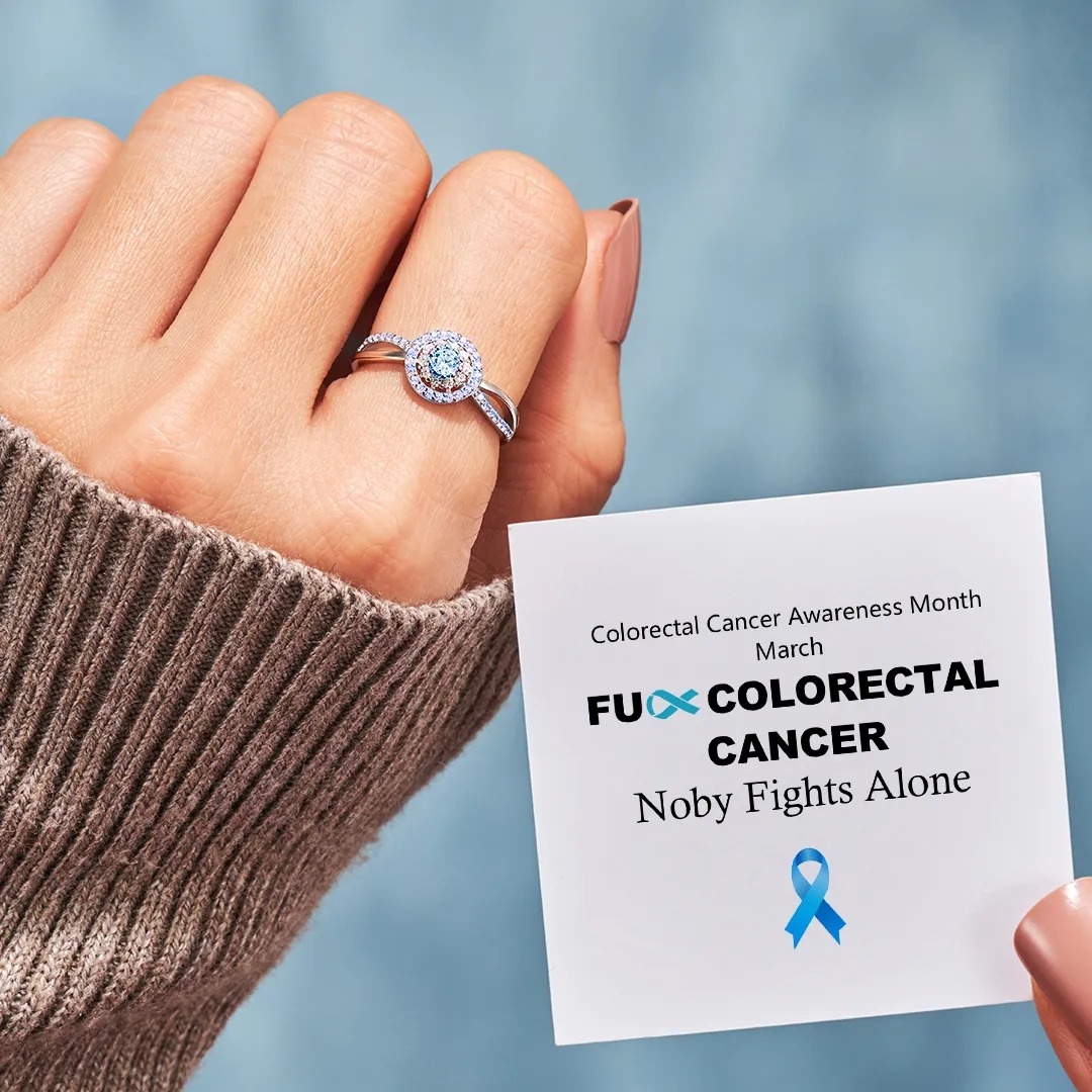 Colorectal Cancer Awareness Strength and Solidarity Blue Circle Ring
