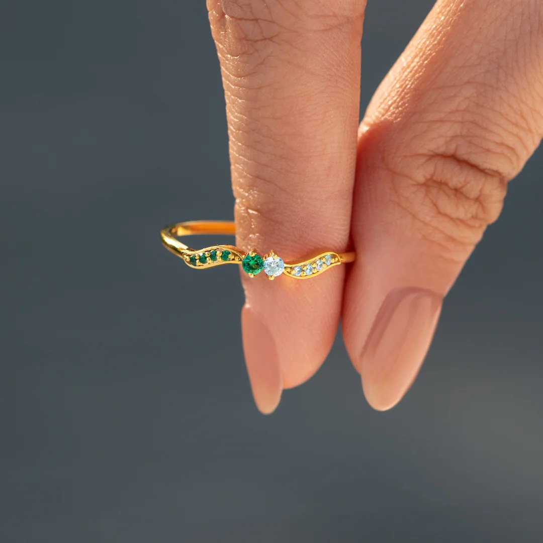 For Love - High Tide Or Low Tide Personalized Double Stone Wavy Ring
