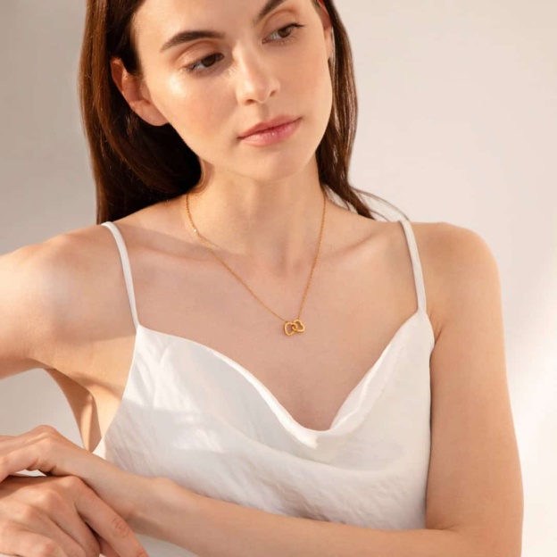 Double Heart Custom Name Necklace with Rotataing Rose Gift Box