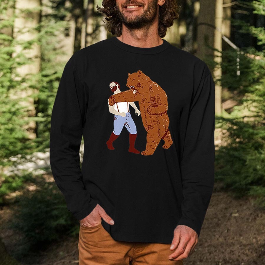 Bear Punching Printed Long Sleeves Men's T-shirt