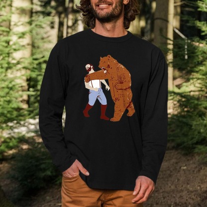 Bear Punching Printed Long Sleeves Men's T-shirt