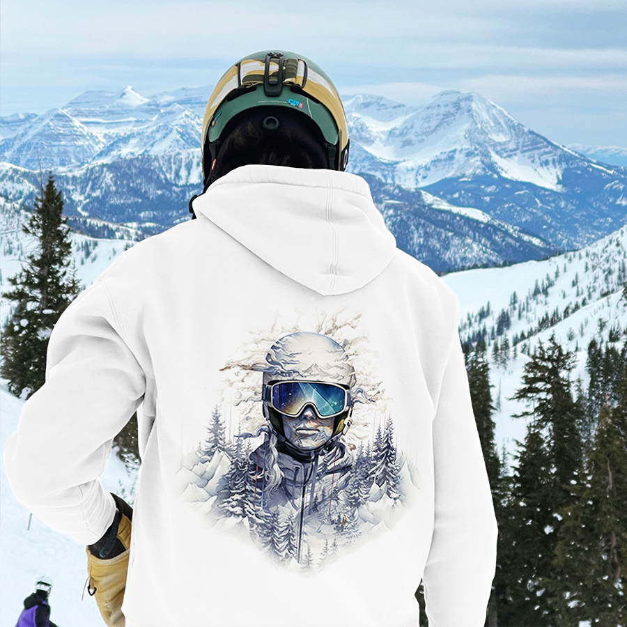Snowy Forest Skier Printed Men's Hoodie