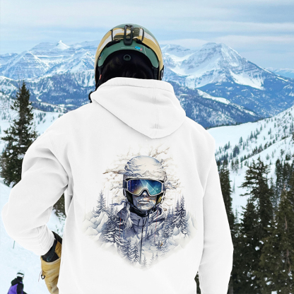 Snowy Forest Skier Printed Men's Hoodie