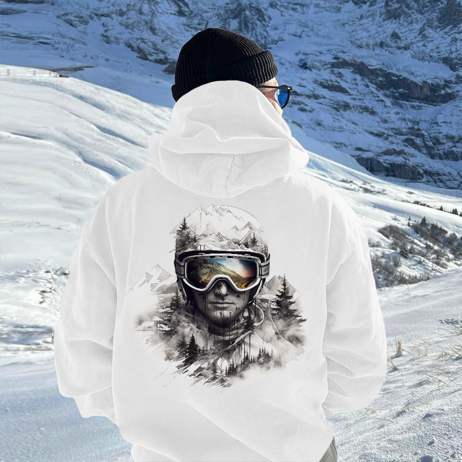Snowy Mountain Skier Printed Men's Hoodie