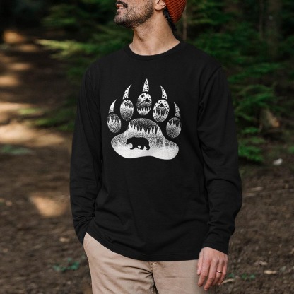 Bear Paw Printed Long Sleeves Men's T-shirt
