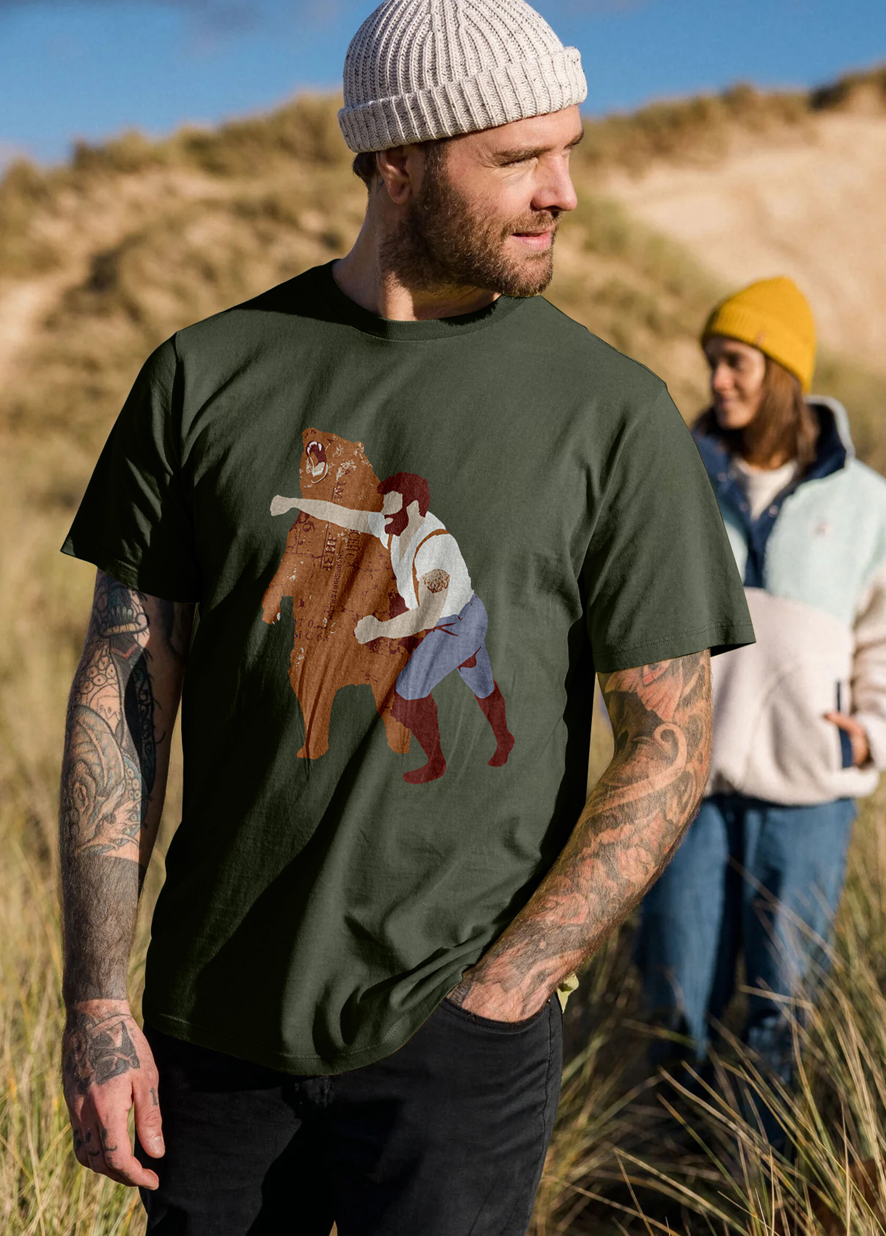 Bear Punch Graphic Printed Men's T-shirt