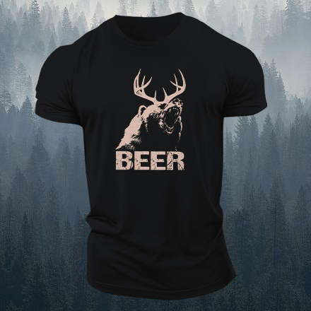 Beer Bear Deer Printed Men's T-shirt