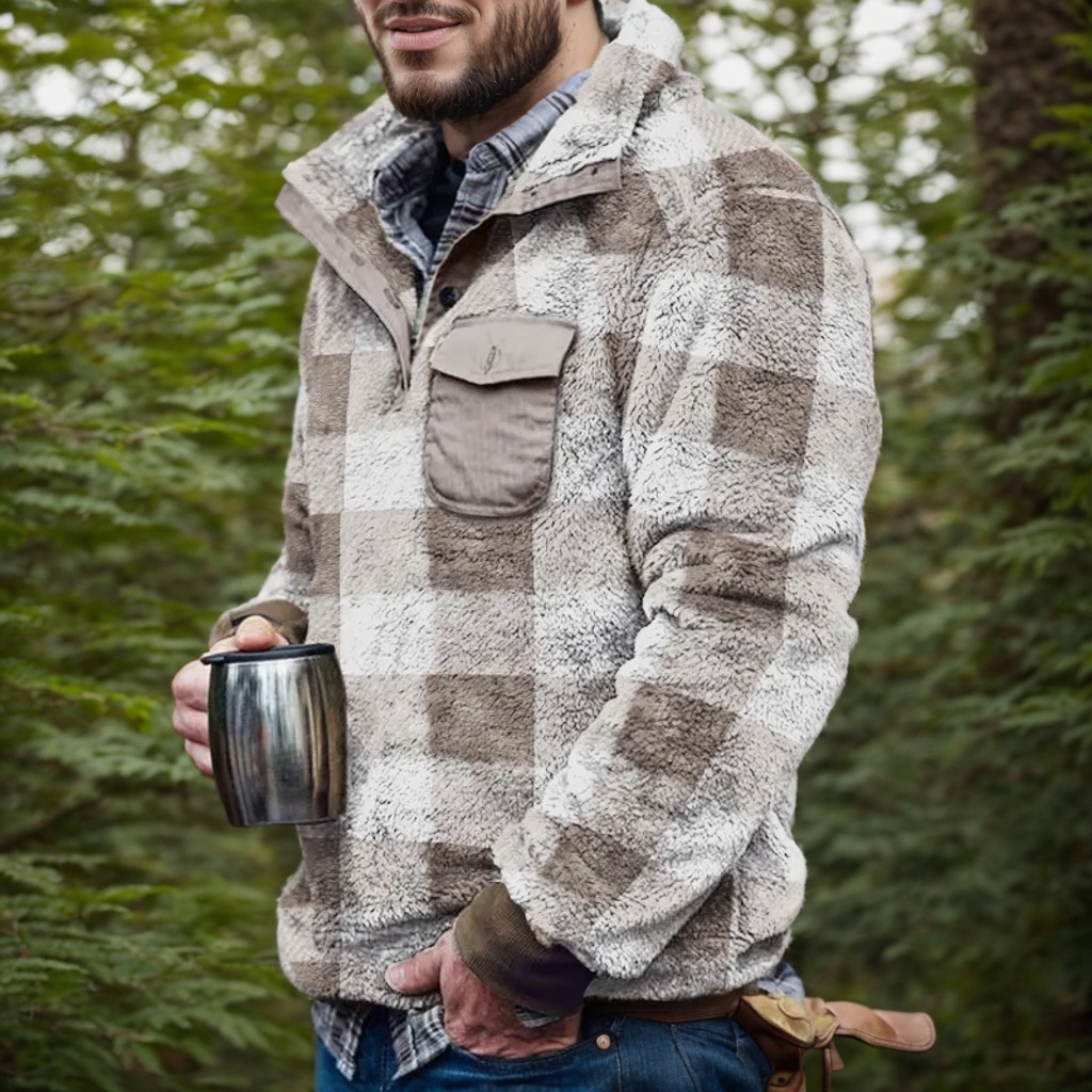 Winter Plaid Flannel Men's Pullover Jacket