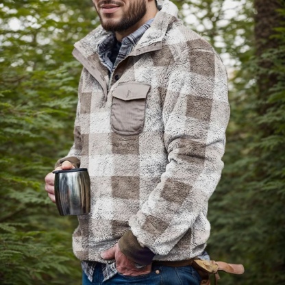 Winter Plaid Flannel Men's Pullover Jacket